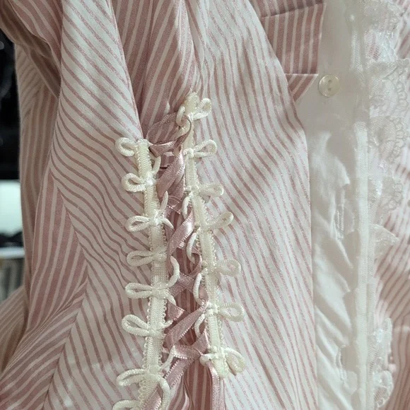 Mara Margo Women's Pink and White Lace-Up Blouse - Picture 3 of 10